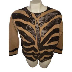 Jones Wear Sport Zebra Print Knit Sweater Medium M  Long Sleeve cotton Womens To